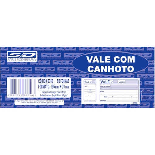 Vale com Canhoto 50 Folhas São Domingos