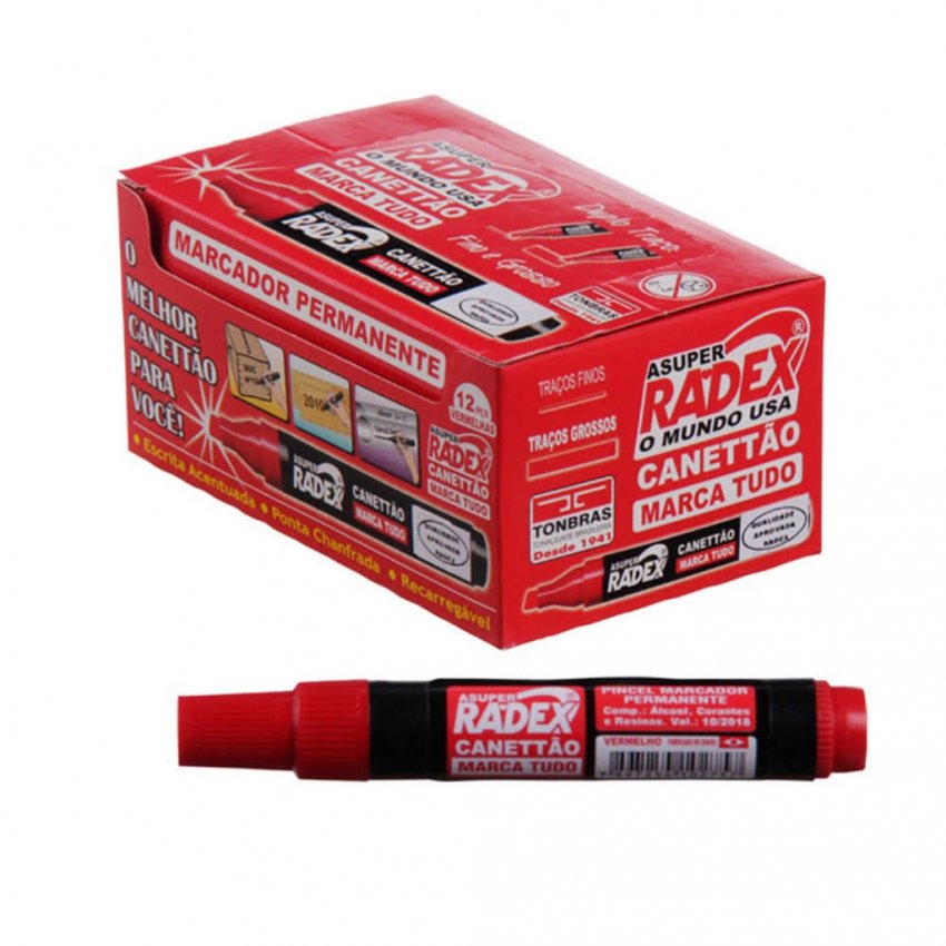 Marcador Permanente Vermelho Recarregável Radex